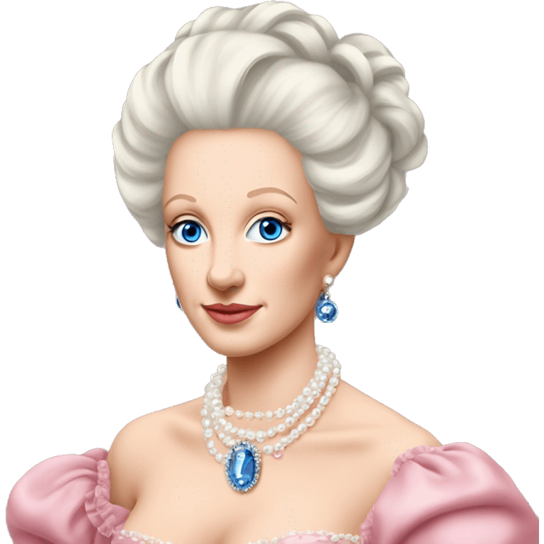 Marie Antoinette blue eyes, fully white pearl choker, only pink dress emoji