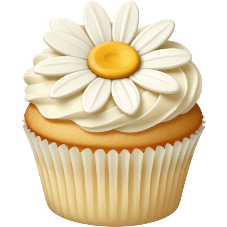 Vanilla cupcake with daisy shaped frosting  emoji