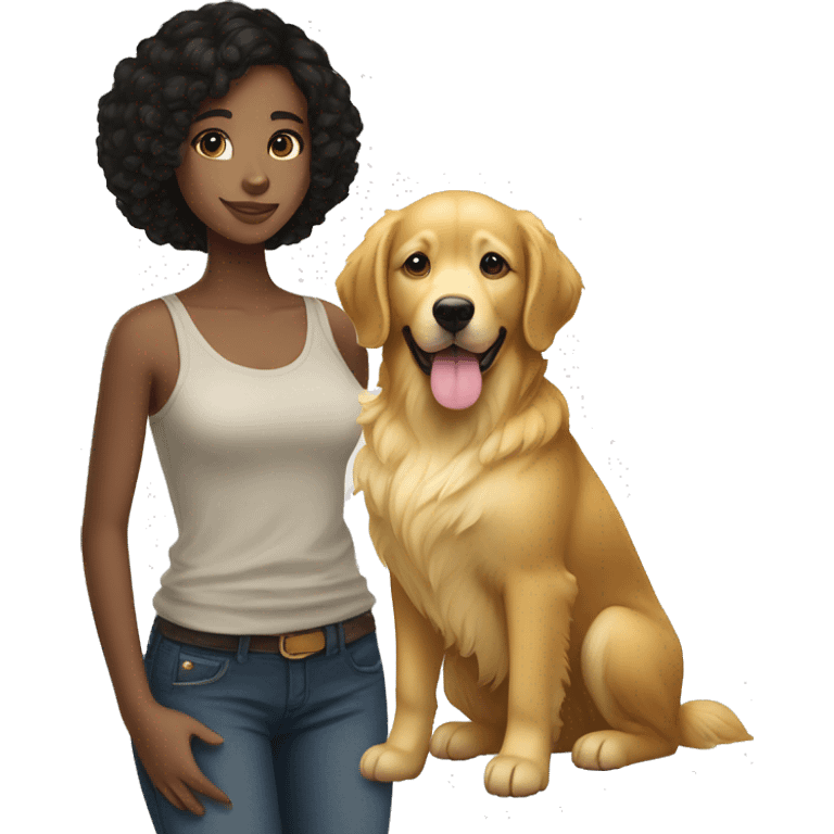 A black haired and light skintone teen girl with a Golden retriever  emoji