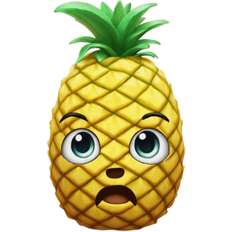 3D one shy pineapple  👱‍♀️🍍 with big shiny eyes 👀 The pineapple cute embarrassed ☺️ emoji