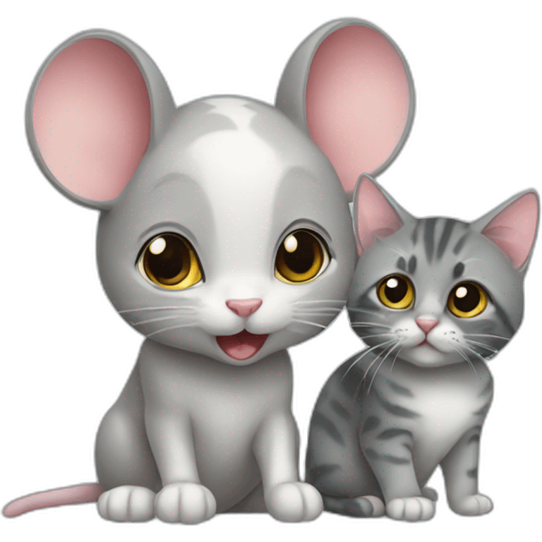 Mouse and gray kitten emoji