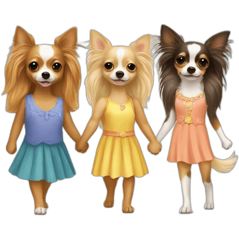 Long hair chihuahua and two girls all holding hands emoji