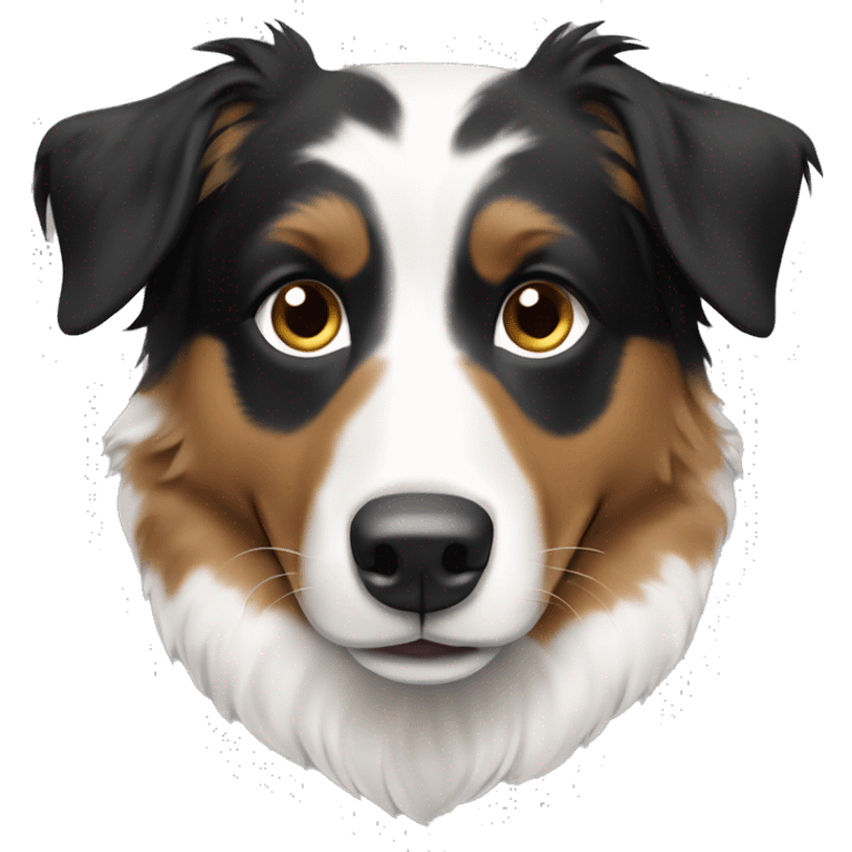 Create a black, tan and white Australian shepherd with white paws. Have it facing front on emoji