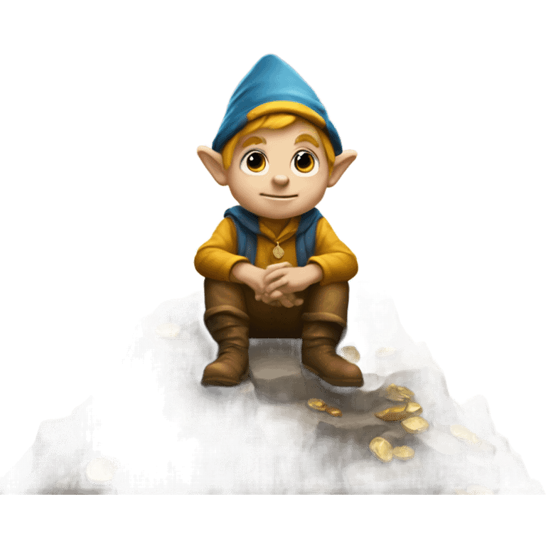 Gnome child sitting on a mountain of gold emoji