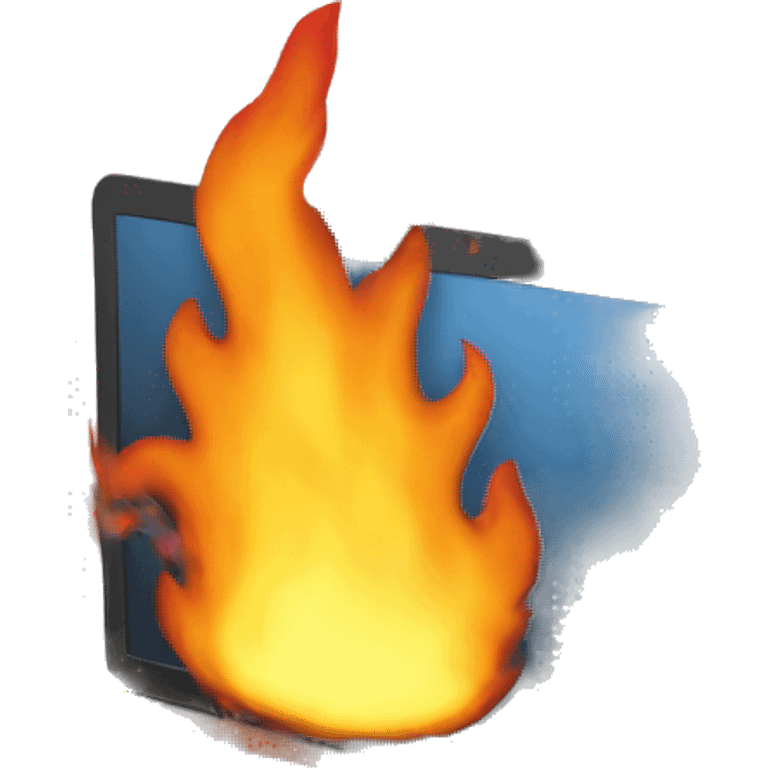 laptop with data on fire emoji