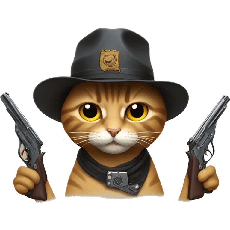 strange cat with guns and a hat emoji