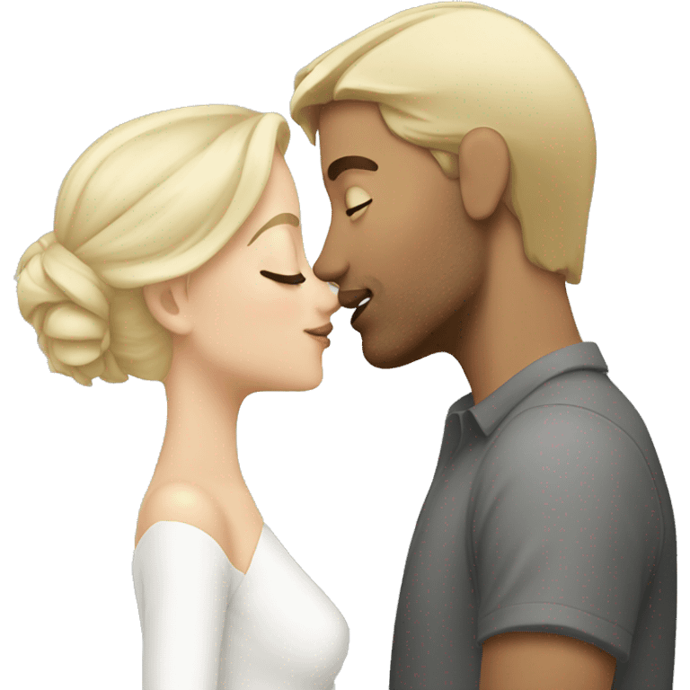 White blonde woman kissing white, brunette man emoji