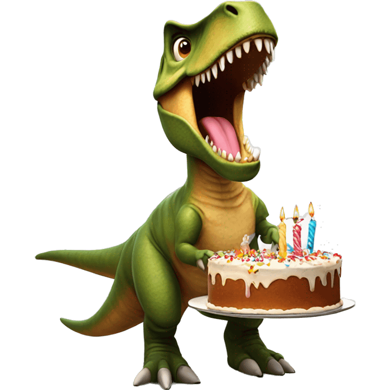 t rex holding a birthday cake emoji