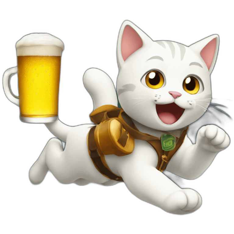 Cat running with beer emoji