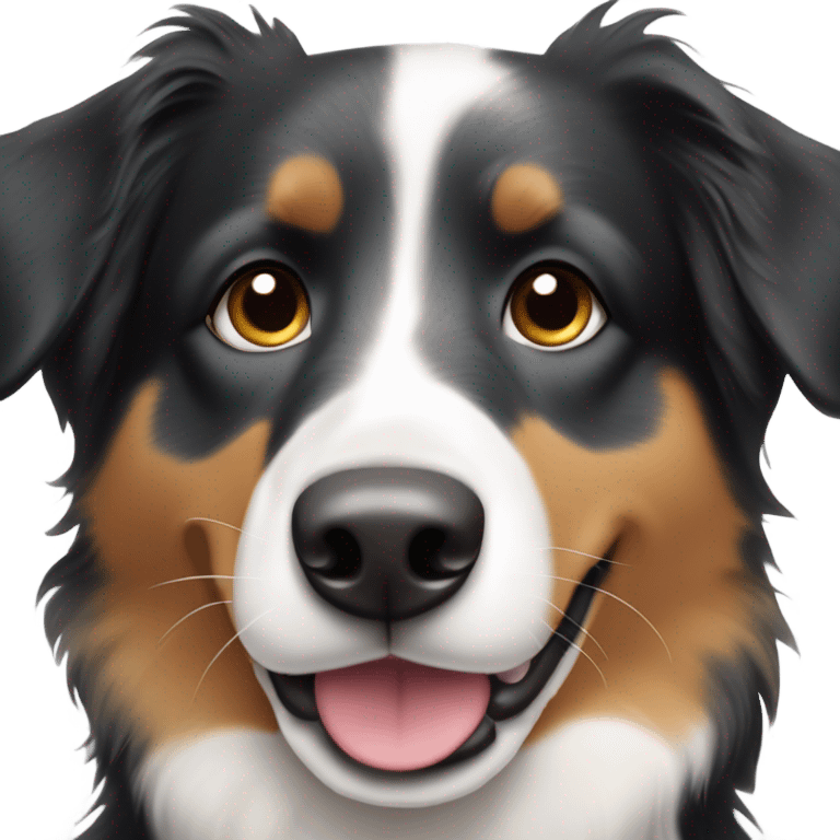 Black and white Australian Shepherd dog with tan eyebrows and his tongue sticking out slightly. emoji