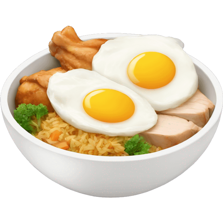 chicken rice bowl with two eggs emoji