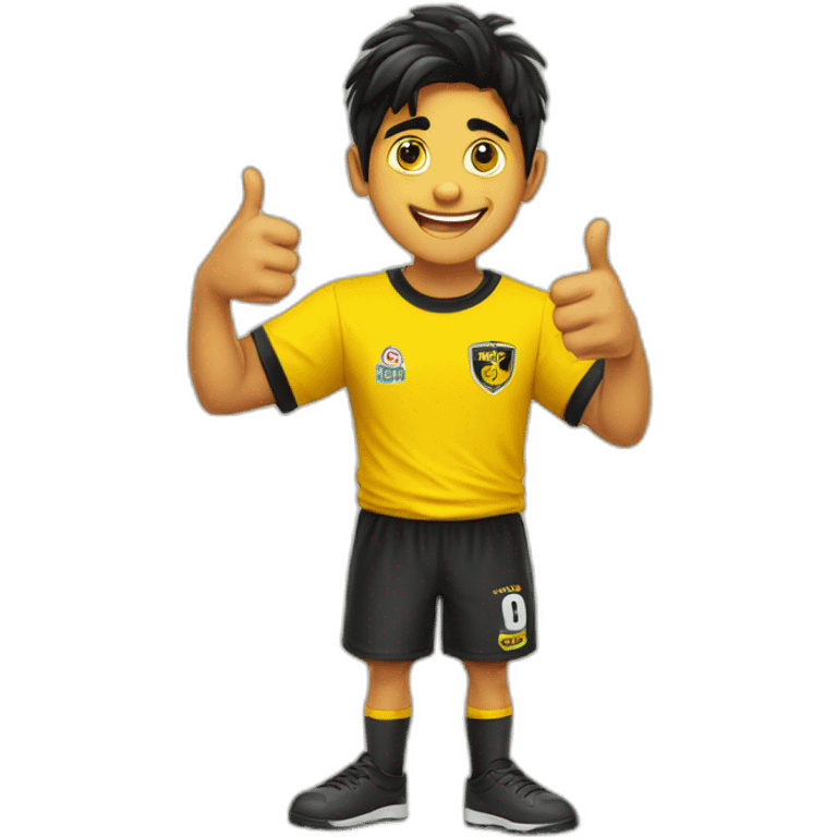 Hyderabad Fc Football Club Supporter yellow black t-shirt thumbs up indian boy black hair emoji