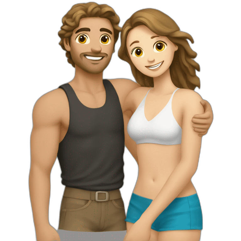 at the beach, young metis Man and white woman hug love emoji