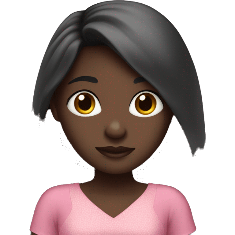 Dark skinned girl with long black hair wearing pink dress emoji