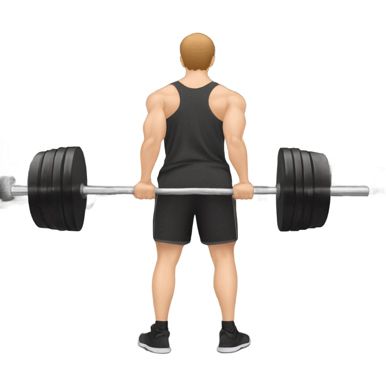 White man with light brown hair at gym doing  weighted barbell squat from back view emoji