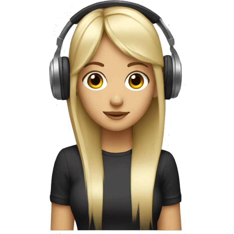 blonde dj girl straight hair with headphones and bangs and brown eyes emoji emoji