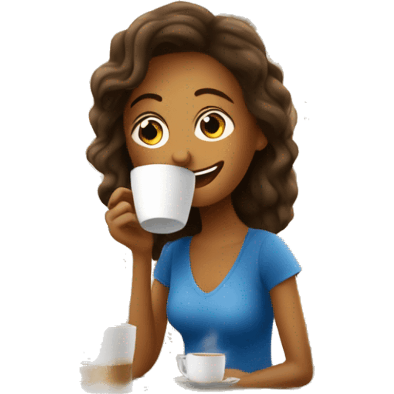 a woman drinking coffee on back of a patio home emoji