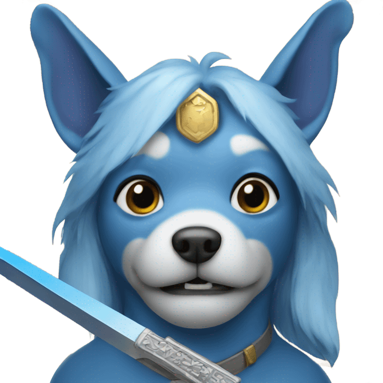 Blue dog with sword emoji