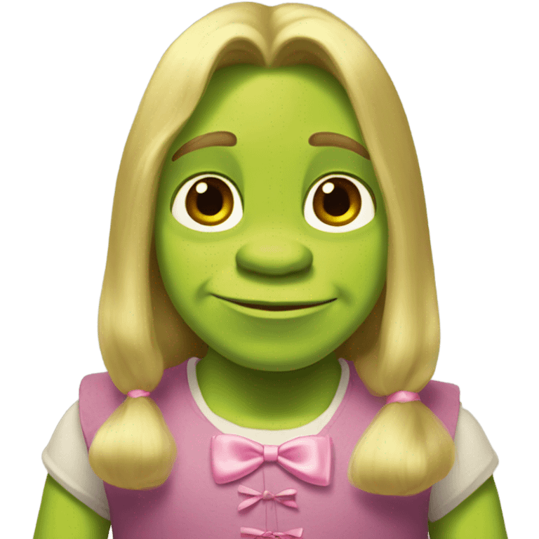 shrek with pink bow in his long blonde hair  emoji