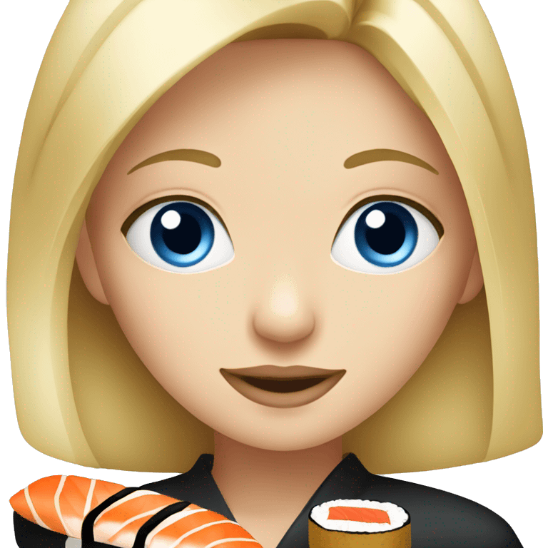 Blonde girl with blue eyes eating sushi emoji