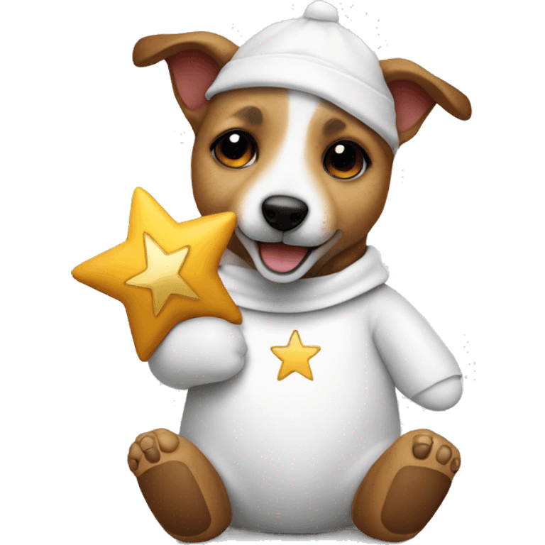 a jack russel in a teddy bear costume holding a star in his hand emoji