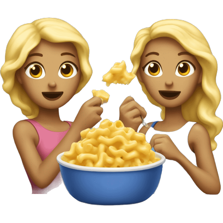 two blonde girls eating mac and cheese emoji