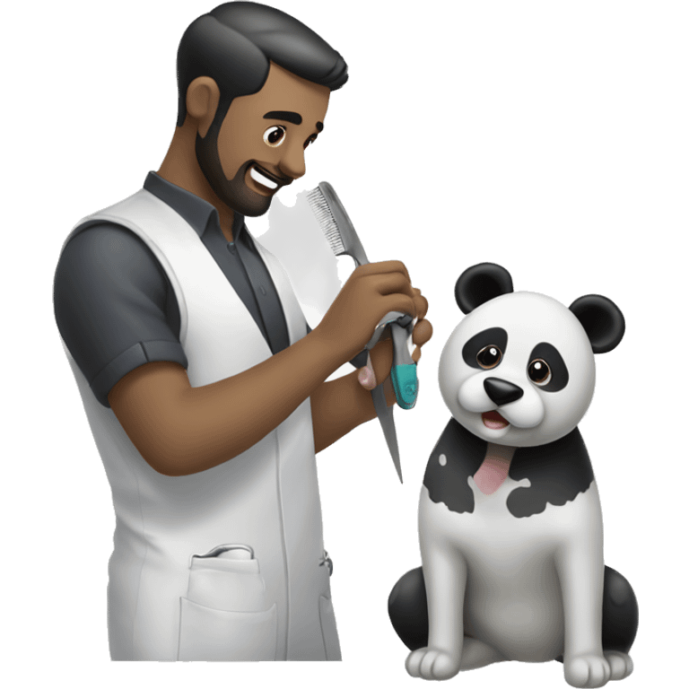 Panda hairdresser grooming a dog emoji