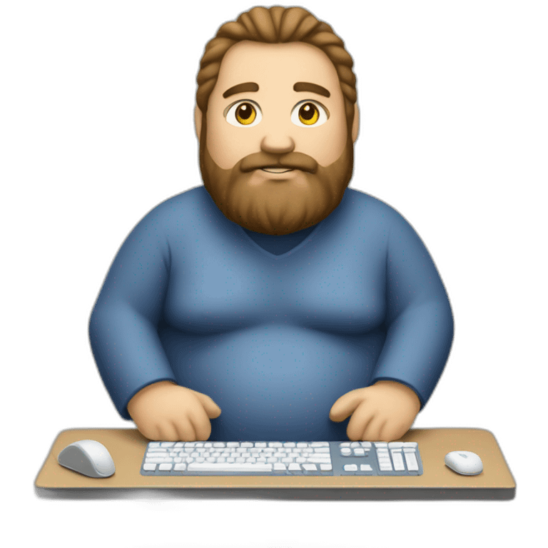 Obese man with beard and long hair at a desktop pc emoji