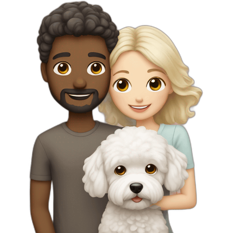 a human couple with white maltipoo emoji