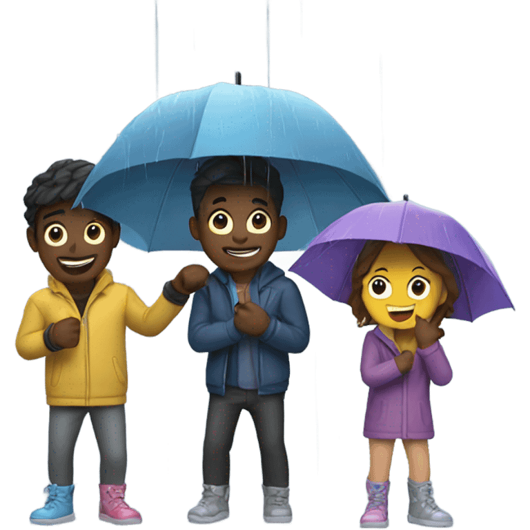 4 friends playing in the rain emoji