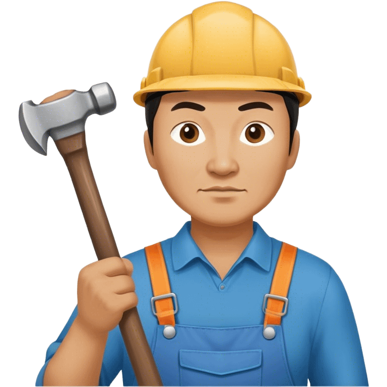 photorealistic kazakh worker middle age with 
hammer emoji