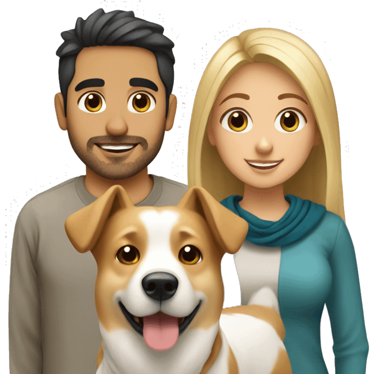 blonde girl, arab guy and corgi together emoji