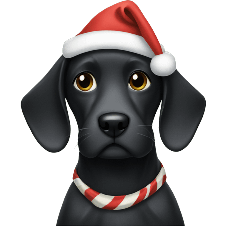 Black dog wrapped in Christmas wrapping paper  emoji