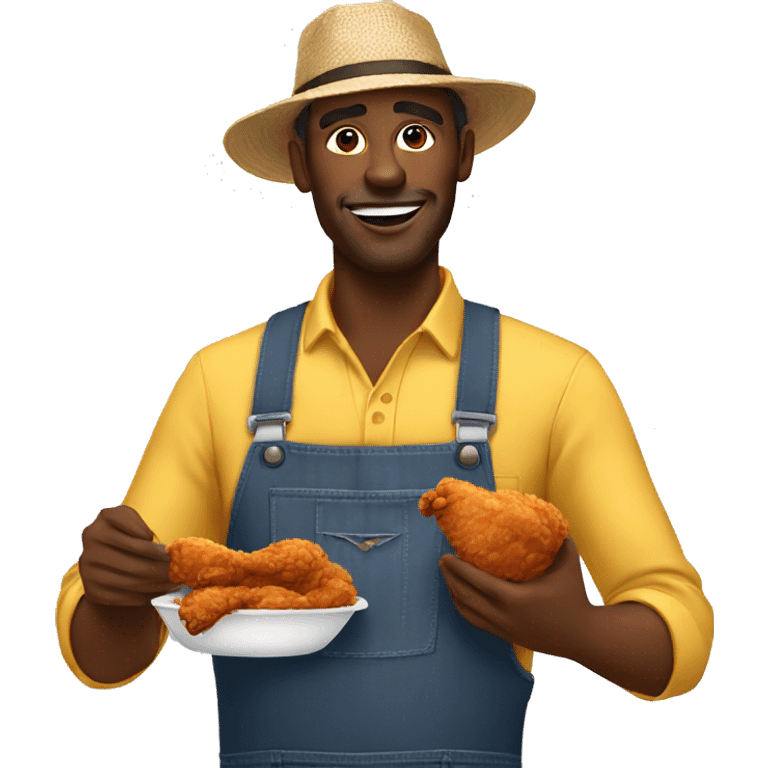 Black farmer eating fried chicken emoji