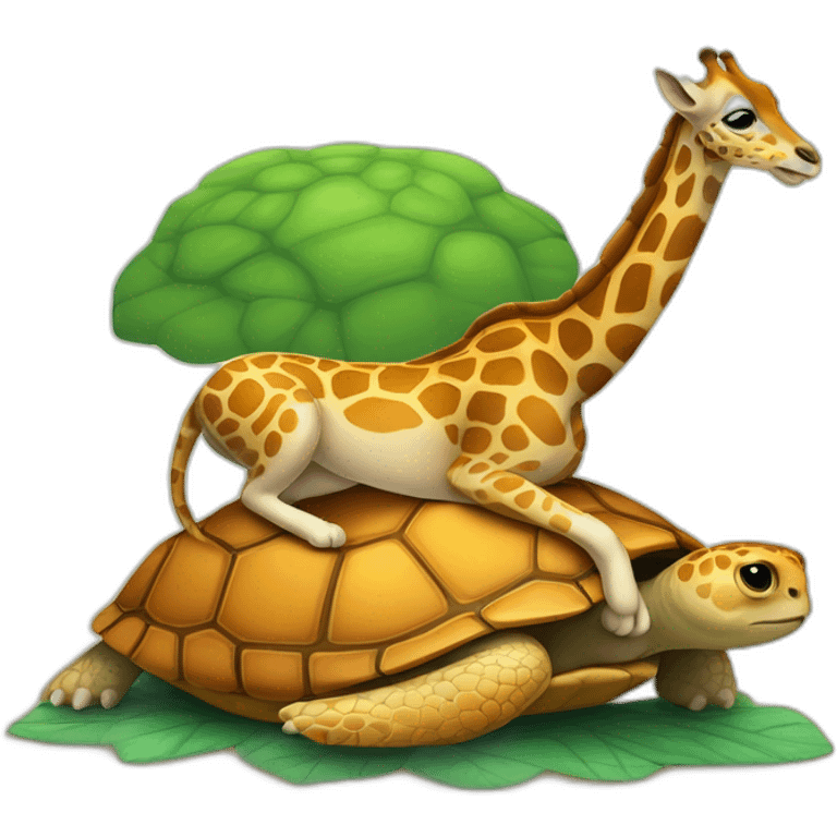 un chat sur une tortue qui est sur une girafe qui dort emoji