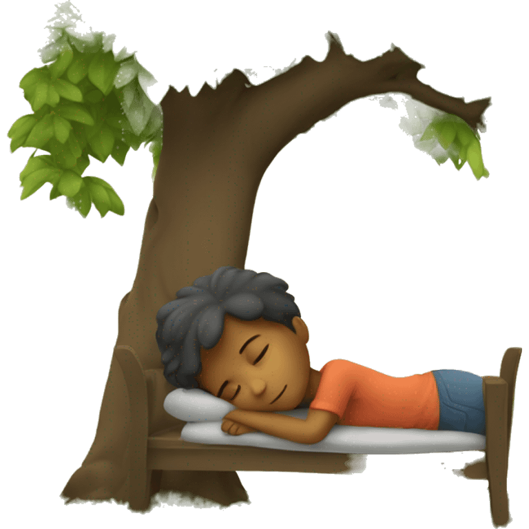 sleeping young boy under tree emoji