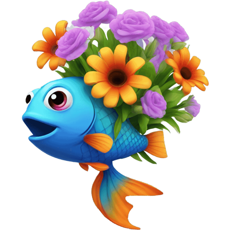 Cute fish holding bouquet emoji