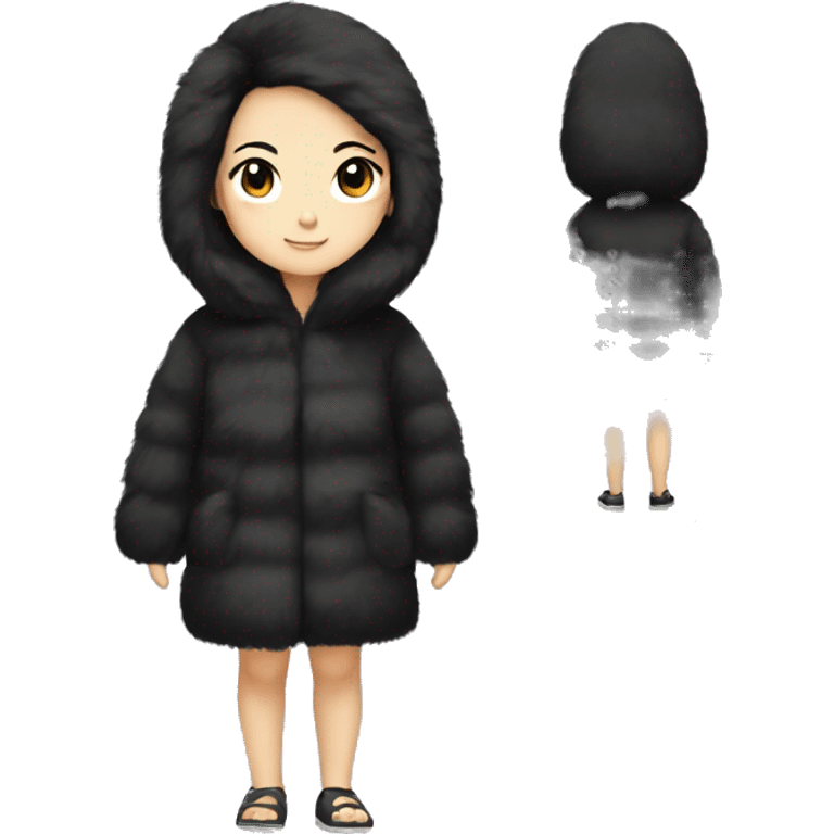 full body asian girl with black hair and full furrcoat emoji