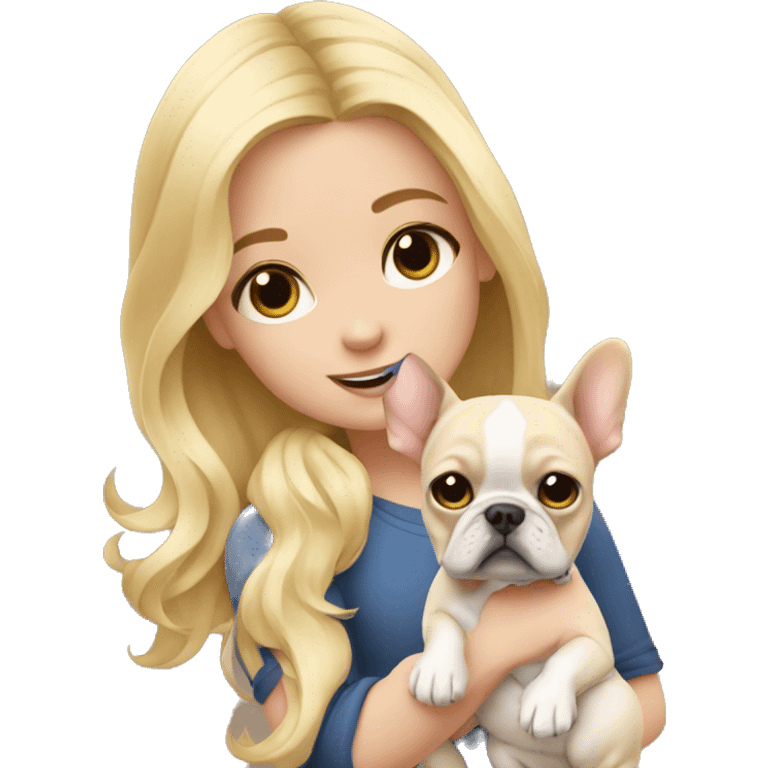 Cute blond girl holding a french bulldog emoji