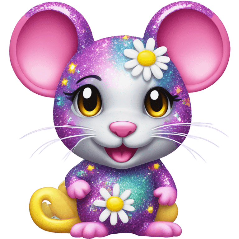 Lisa frank glitter mouse with daisy  emoji