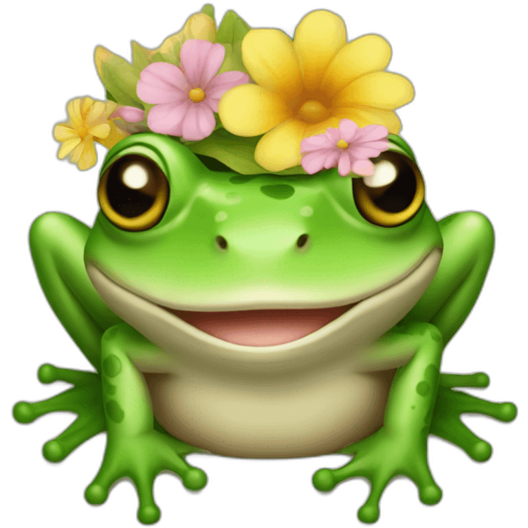 A frog with a wreath of flowers on his head emoji