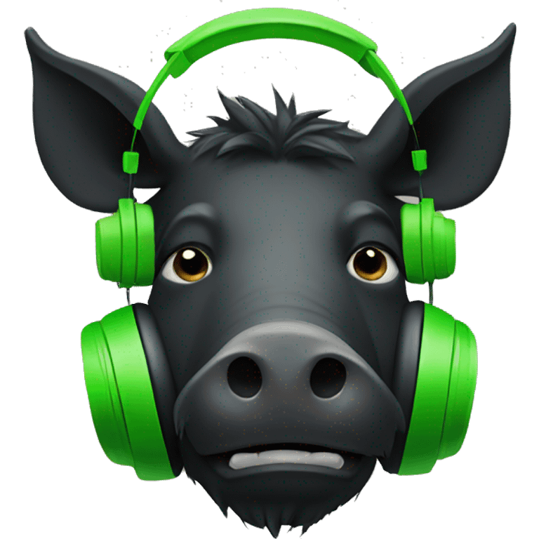 black boar in green headphones emoji