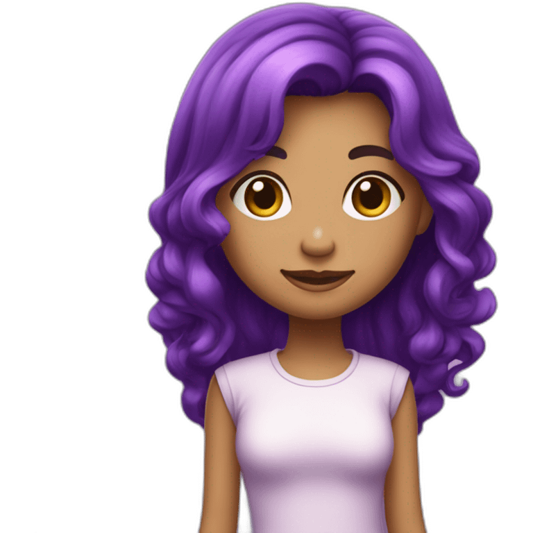 Fille au cheveux violets mi-long qui se tient debout droite en entier  emoji