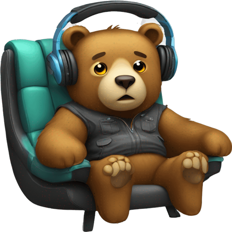 Bear with headphones in a gaming chair emoji