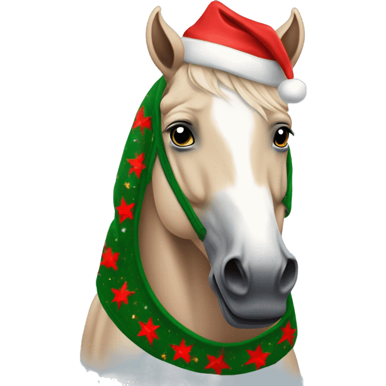 Horse wearing a Christmas  hoodie￼ emoji