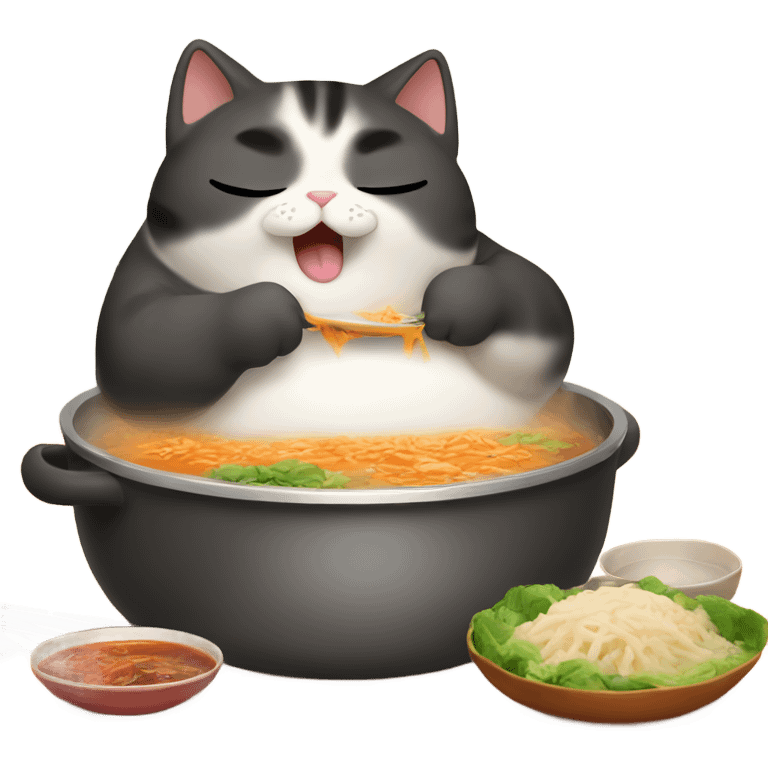 Chubby cat eating hot pot emoji