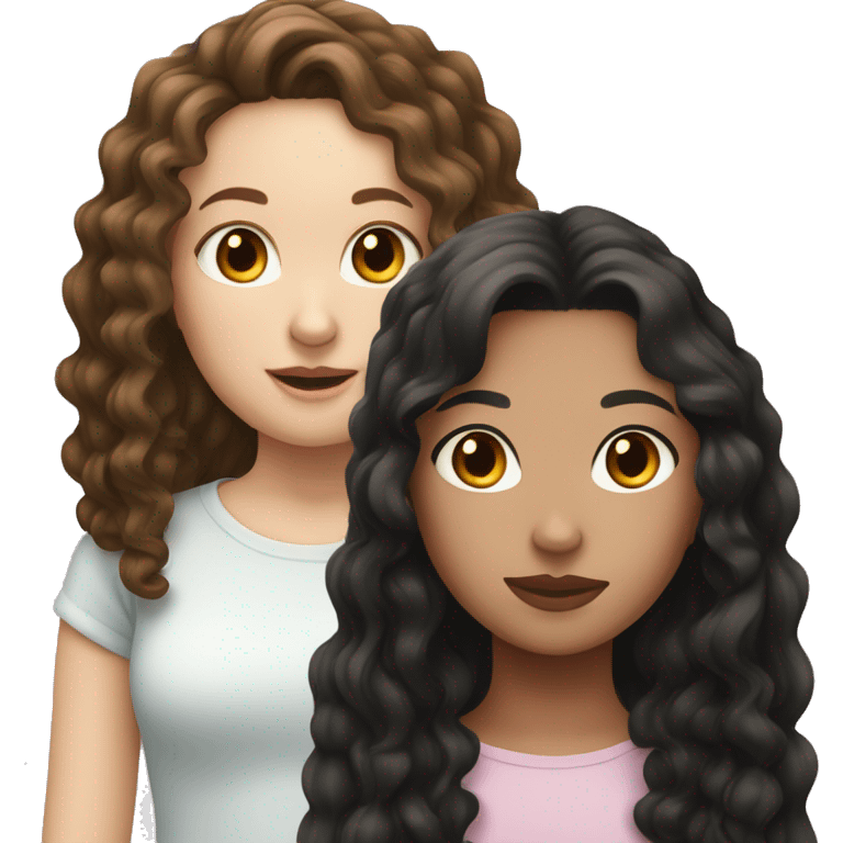 girl with brown curly hair and girl with long black hair both pale skinned emoji