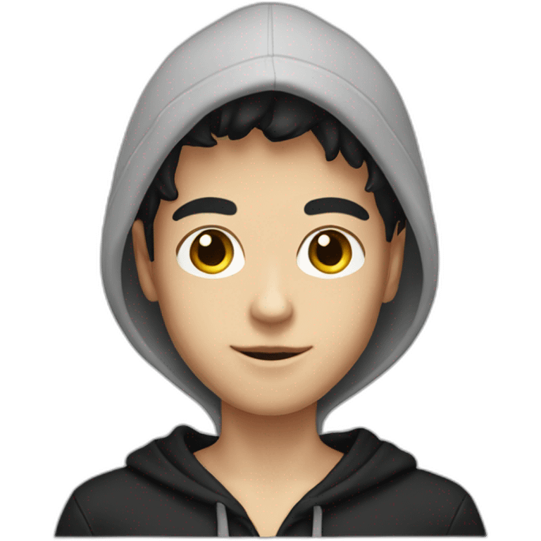 White boy model with black hair and black hoodie emoji