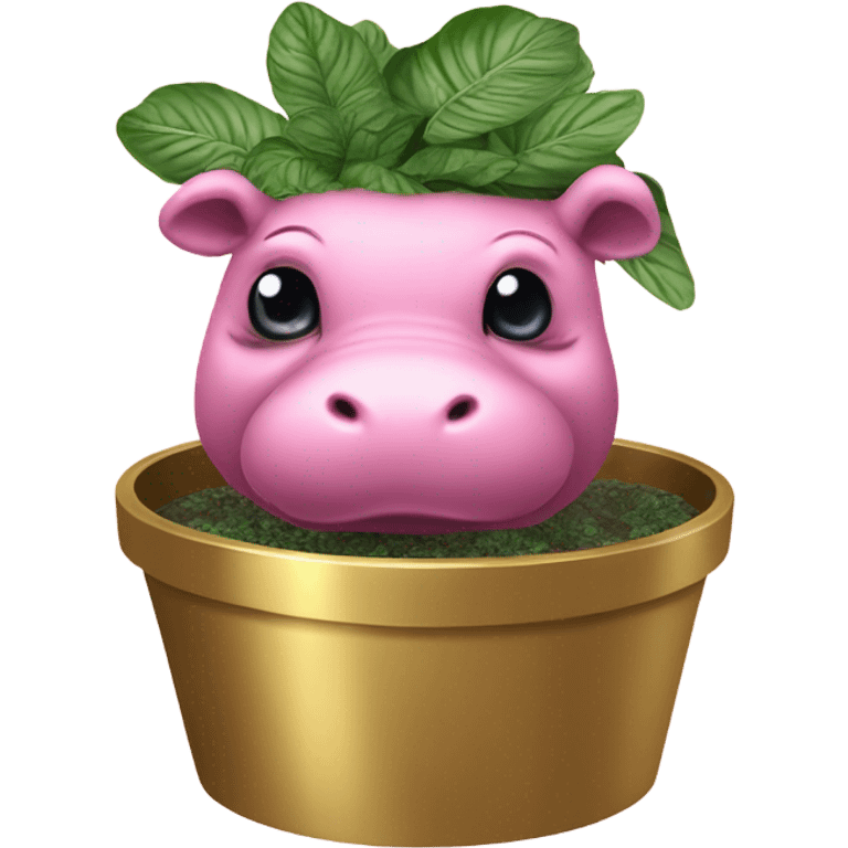 Hippo Hypoestes pink in round gold planter emoji