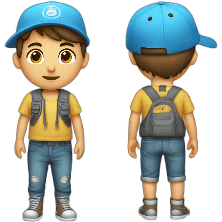 un niño con todo el cuerpo moreno y gorra boleta emoji